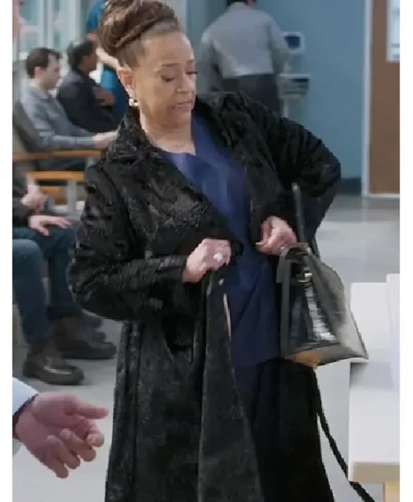 Greys Anatomy S21 Debbie Allen Fur Black Stylish Coat