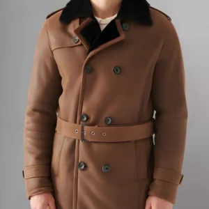 Justin SF Shearling Brown Leather Trench Coat