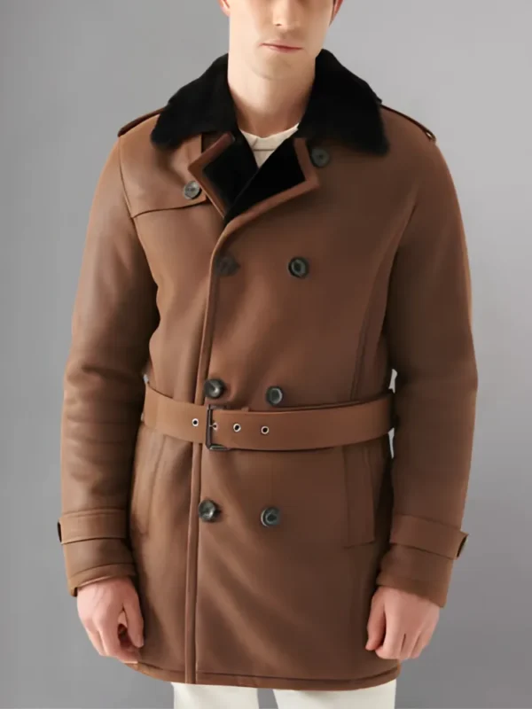 Justin SF Shearling Brown Leather Trench Coat