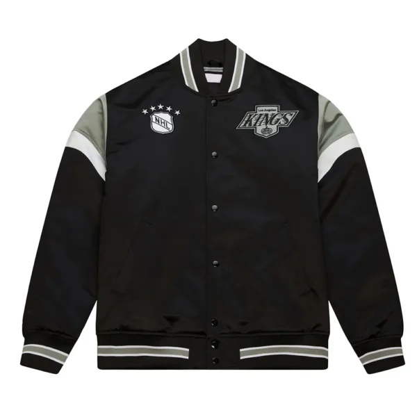 LA Kings Black Heavyweight Satin Varsity Jacket