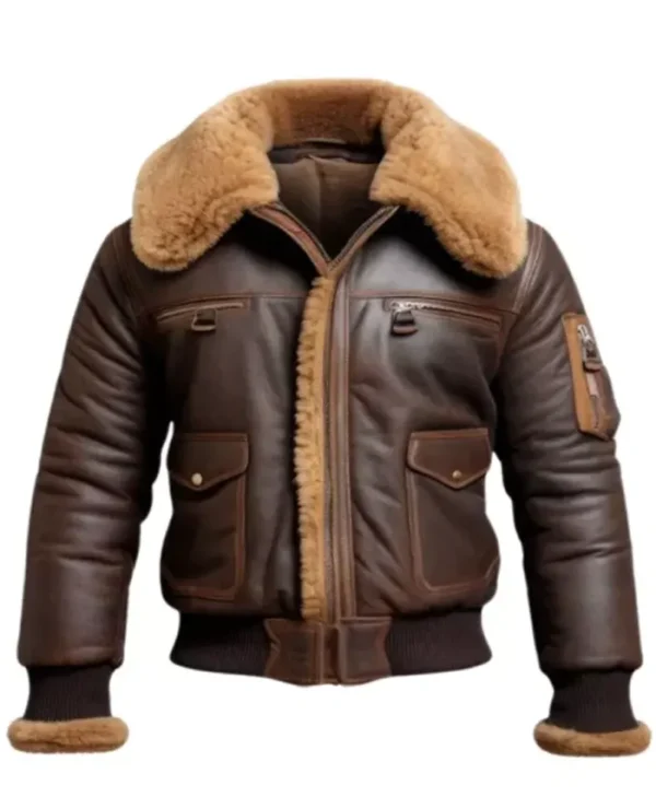 Men Aviator Shearling Leather Stylish Bomber Jacket