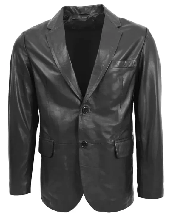 Men Polo Black Leather Blazer