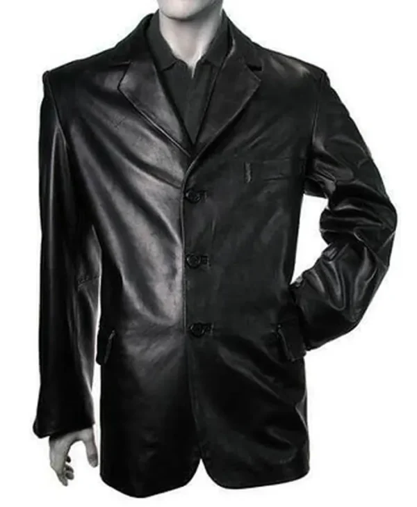 Men Silky Black Leather Blazer