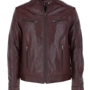Mens Biker Burgundy Jacket