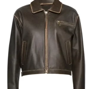 Men’s Brown Distressed Leather Bomber Jacket