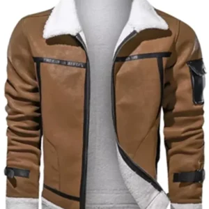 Men’s Brown Shearling Stylish Leather Jacket