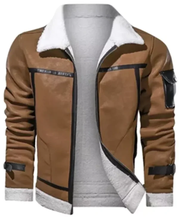 Men’s Brown Shearling Stylish Leather Jacket