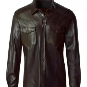 Men’s Button Down Classic Leather Black Shirt