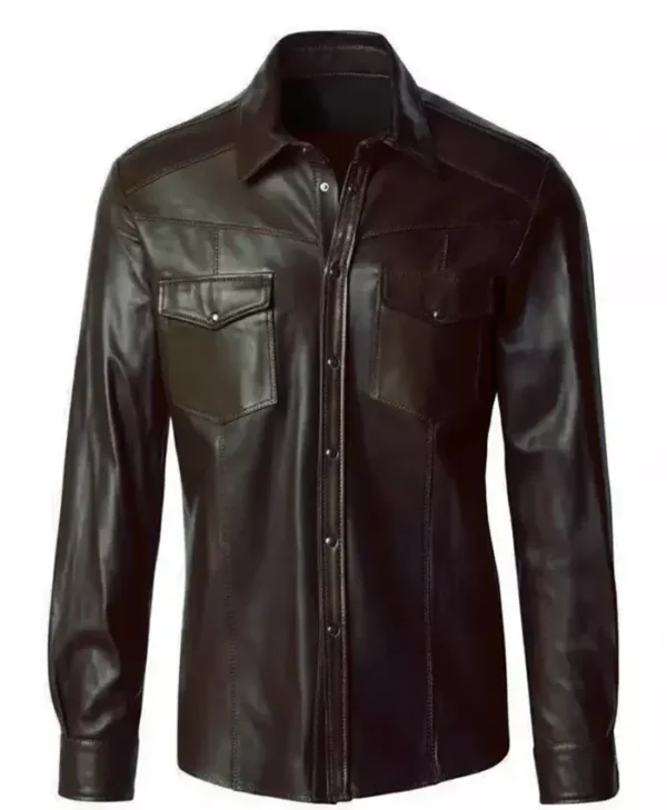 Men’s Button Down Classic Leather Black Shirt