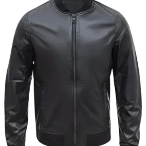 Men’s Casual Black Leather Stylish Bomber Jacket