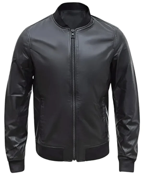 Men’s Casual Black Leather Stylish Bomber Jacket