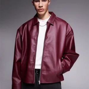 Men’s Oversized Burgundy Leather Bomber Jacket