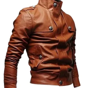 Men’s Slim Fit Leather Biker Tan Jacket