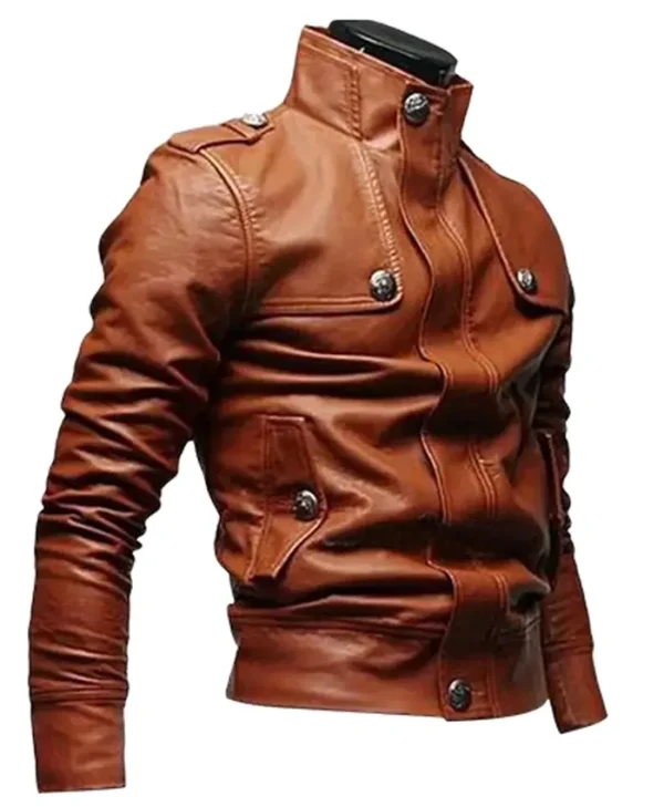 Men’s Slim Fit Leather Biker Tan Jacket