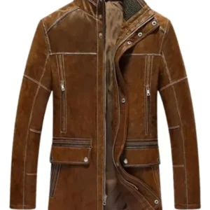 Men’s Vintage Brown Standing Collar Stylish Winter Coat