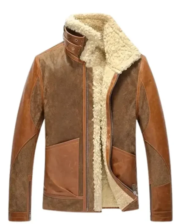 Men’s Warm Pilot Winter Shearling Stylish Leather Jacket