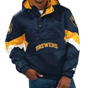 Milwaukee Brewers Force Play II Hoodie Half-Zip Navy Blue Jacket