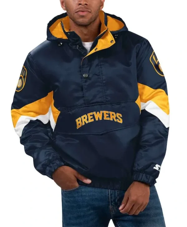 Milwaukee Brewers Force Play II Hoodie Half-Zip Navy Blue Jacket