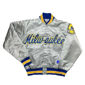 Milwaukee Brewers Grey Satin Varsity Jacket