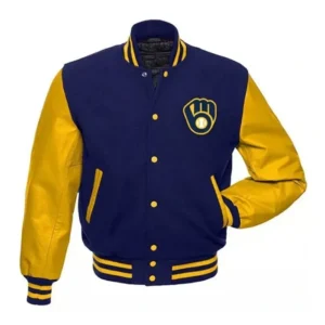 Milwaukee Brewers Letterman Blue and Gold Varsity Jacket