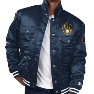 Milwaukee Brewers Navy Silver Tab Trucker Varsity Jacket
