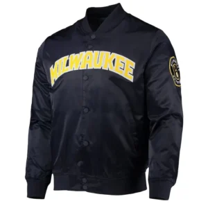 Milwaukee Brewers Wordmark Black Varsity Jacket