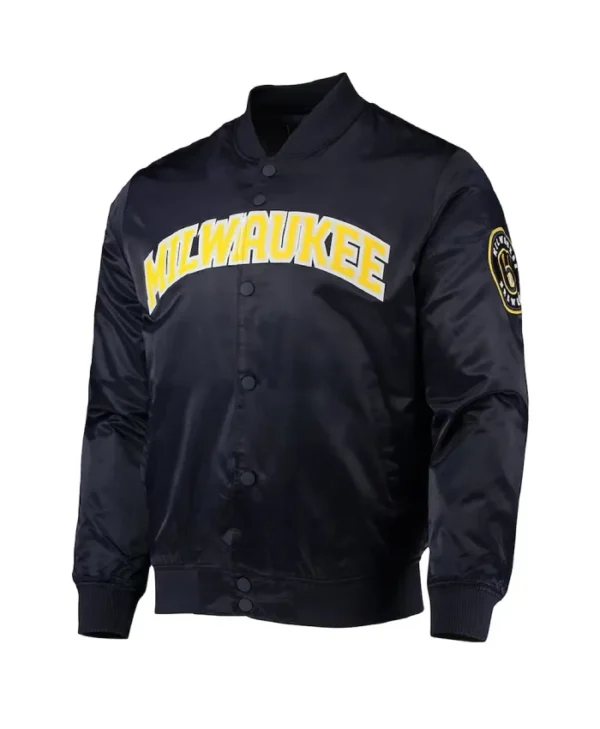 Milwaukee Brewers Wordmark Black Varsity Jacket