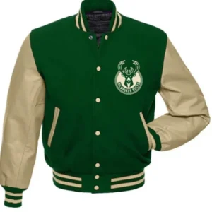 Milwaukee Bucks Beige Letterman Jacket