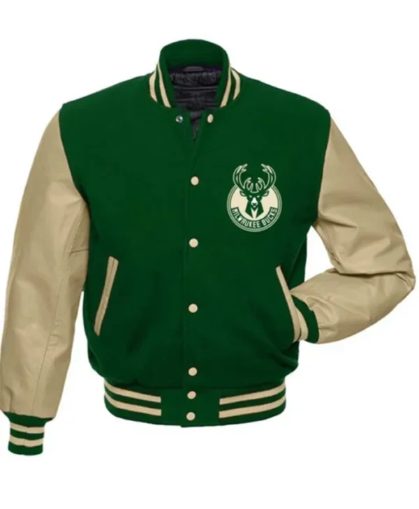 Milwaukee Bucks Beige Letterman Jacket