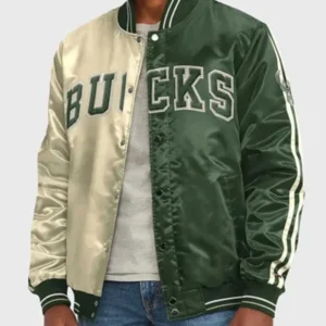 Milwaukee Bucks Off White Varsity Jacket