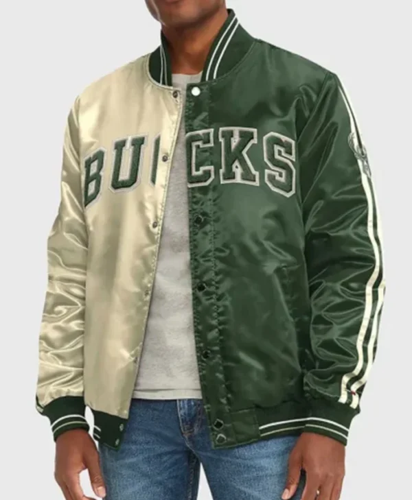 Milwaukee Bucks Off White Varsity Jacket