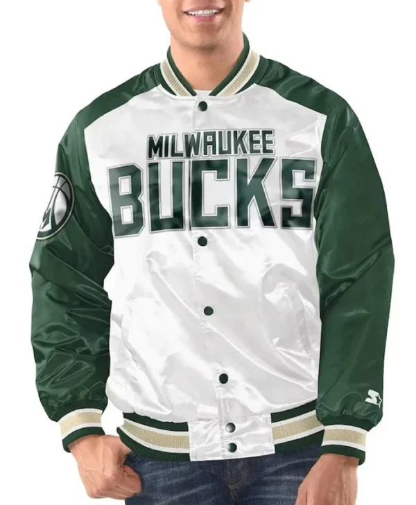 Milwaukee Bucks Renegade White/Hunter Satin Jacket