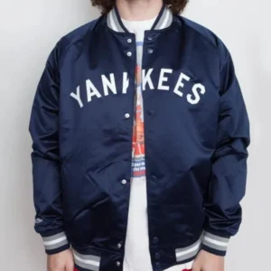 NY Yankees Baseball Navy Satin Varsity Jacket