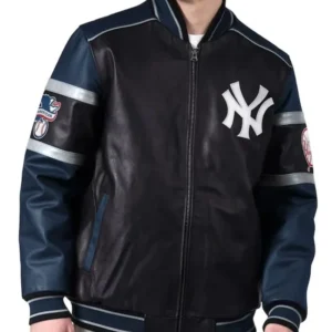 NY Yankees Black and Navy Bomber Leather Jacket