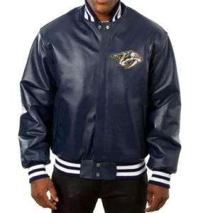 Nashville Predators Navy Blue Leather Jacket