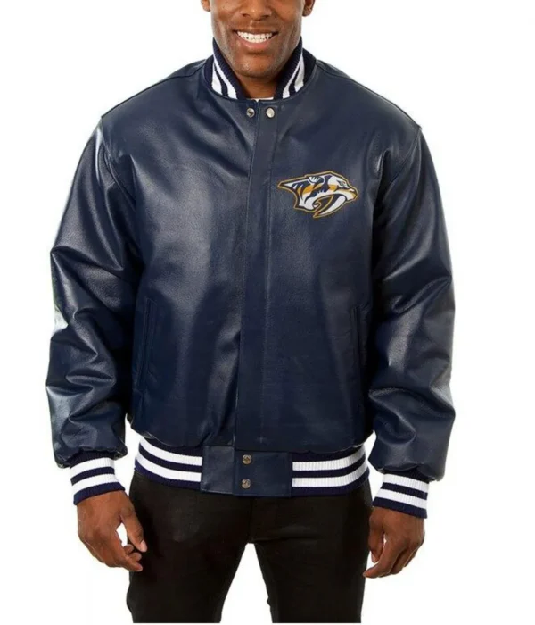 Nashville Predators Navy Blue Leather Jacket