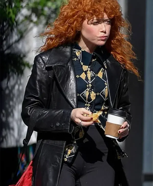 Natasha Lyonne Poker Face Leather Black Coat