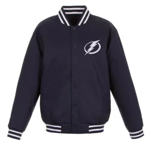 Navy Tampa Bay Lightning Front Hit Poly Twill Varsity Jacket