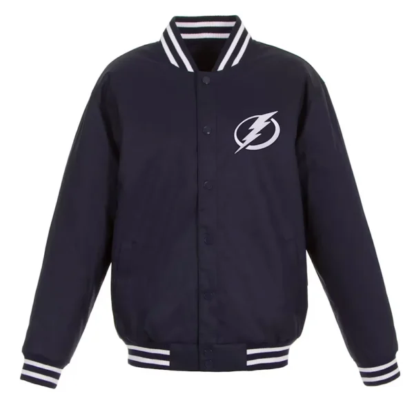 Navy Tampa Bay Lightning Front Hit Poly Twill Varsity Jacket