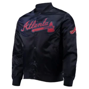 Navy Wordmark Atlanta Braves Full-Snap Varsity Jacket
