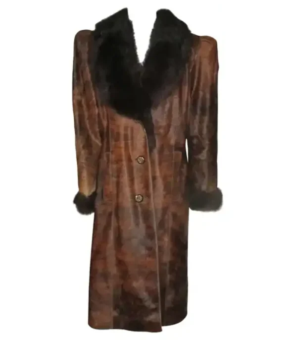 New Cowhide Unique Brown Leather Fur Coat