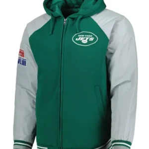New York Hooded Jets Green And Grey Bomber Jacket