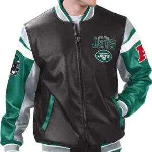 New York Jets Full-Zip Bomber Multi-color Leather Jacket