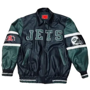 New York Jets Green And Black Leather Bomber Jacket
