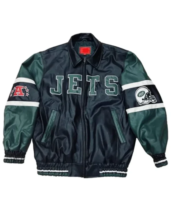 New York Jets Green And Black Leather Bomber Jacket