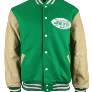 New York Varsity Jets Green And Beige Letterman Jacket