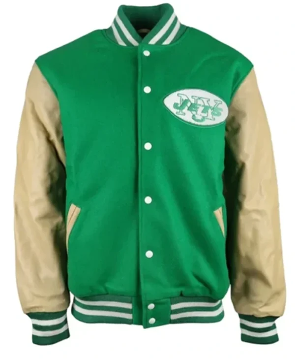 New York Varsity Jets Green And Beige Letterman Jacket