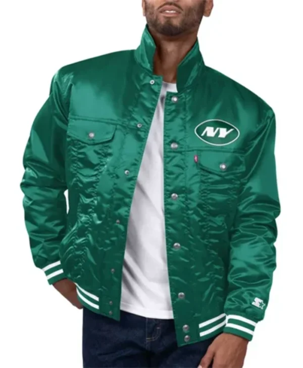 New York Varsity Jets Silver Tab Trucker Jacket