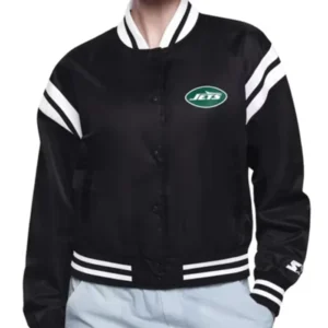 New Yorks Jets Printed Logo Black Varsity Jacket