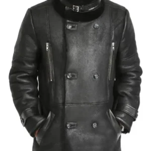 Nicholas Double Breasted Sheepskin Black Coat